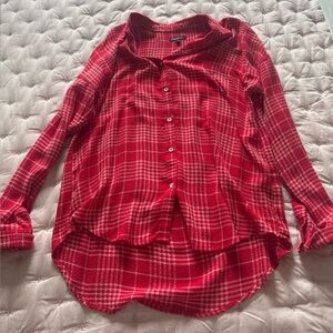 Flag & Anthem Red Plaid Button Down Shirt Lightweight Flannel Casual Size M